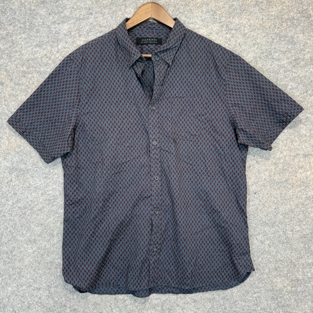 All Saints Button Shirt Mens 2XL Shield Geometric Lightweight Pocket Collared